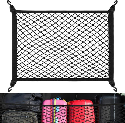 Cargo Net 60×40cm, Car Trunk Net Elastic Nylon Baggage, Car Trunk Net with 4 Hooks, Storage Organizer Car Net for Car Boot Vehicle Van SUV(Black)