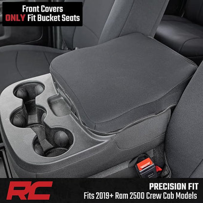 Rough Country Neoprene Seat Covers for Dodge Ram (2019-2024) - UV & Water Resistant, Foam Padded Truck Seat Covers - Full Set, Black, Front & Rear