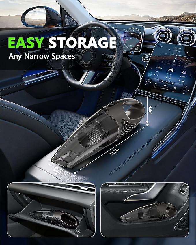 Handheld Vacuum Cordless, 11KPA Strong Suction & 25 Mins Runtime Brushless Motor, Rechargeable Car Vacuum Cleaner with 2 HEPA Filter/Multi-Accessories/Lightweight, for Home/Car/Office Cleaning