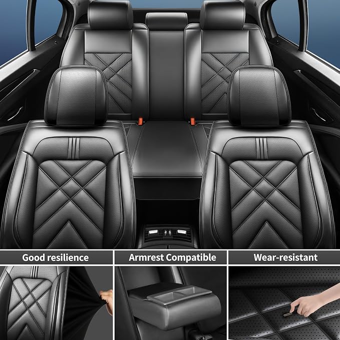 Colorado Car Seat Covers Fit for Chevrolet/Chevy Colorado 2015-2026, Full Coverage Leather Waterproof Breathable Seat Covers, Automotive Seat Protectors, Airbag Compatible, (5 Seats, Black)