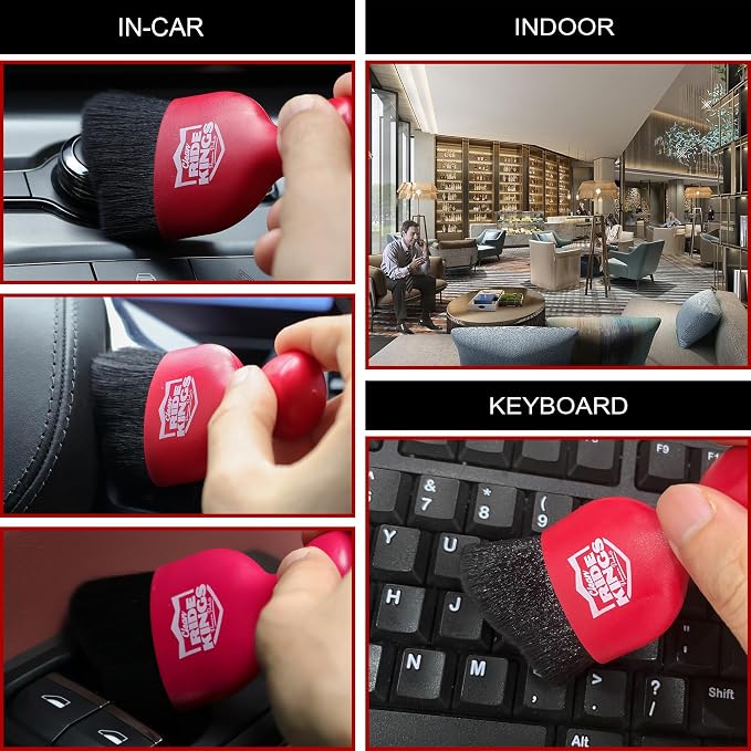 Car Detailing Kit, Interior Cleaning Brush & Microfiber Towel Set, Scratch Free Extra Soft Duster for Car Interior Exterior, Gifts for Men Women - 3 Packs - Red