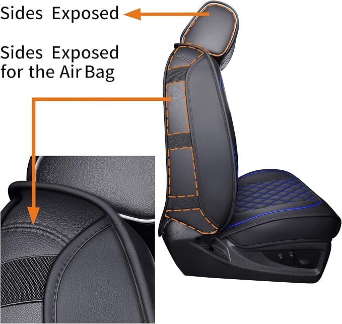 Aierxuan Seat Covers for 2007-2026 GMC Sierra Chevy Chevrolet Silverado 1500 2500HD 3500HD Trail Boss Z71 Crew Double Extended Cab Waterproof Leather Truck Pickup Cuchion(Full Set, Black-Blue)