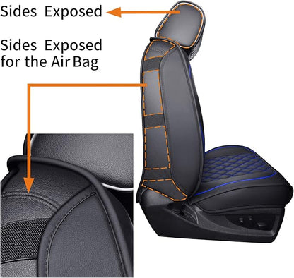Aierxuan Seat Covers for 2007-2026 GMC Sierra Chevy Chevrolet Silverado 1500 2500HD 3500HD Trail Boss Z71 Crew Double Extended Cab Waterproof Leather Truck Pickup Cuchion(Full Set, Black-Blue)