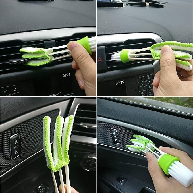 Nurkul 11Pcs Auto Detailing Set, Boar Hair Brushes, Steel Wire & A/C Brushes, Red, Soft Bristles, Wood Handles for Cleaning Interior, Exterior, Leather, 6 Sizes