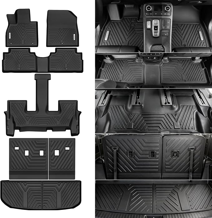 YITAMOTOR Floor Mats Fit for 2020-2025 Hyundai Palisade 7/8 Passenger, All Weather TPE Rear Trunk mat for Palisade Car Accessories, 1st & 2nd & 3rd Row & Backrest Mats & Cargo Liner, Black