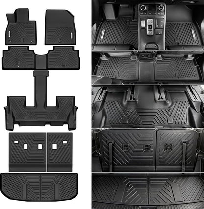 YITAMOTOR Floor Mats Fit for 2020-2025 Hyundai Palisade 7/8 Passenger, All Weather TPE Rear Trunk mat for Palisade Car Accessories, 1st & 2nd & 3rd Row & Backrest Mats & Cargo Liner, Black