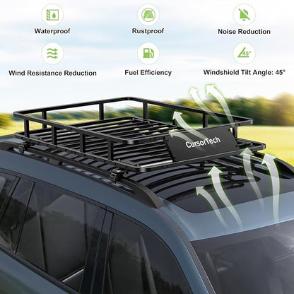 Roof Rack Basket 51" x 36" Heavy Duty Roof Cargo Basket 300 lbs Capacity Steel Roof Basket Vehicle Cargo Rack Luggage Holder Rack for SUV Truck Car Travel Camping Storage