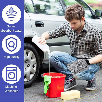 Riakrum 12 Pcs Microfiber Car Wash Mitts, Scratch Free Ultra Absorbent Car Sponge Glove Cleaner Wash Mitts for Car Wheel Trucks Home Cleaning (Black and White,Blue and White)