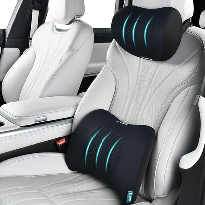 FLORICH Lumbar Support with Car headrest Back Pillow for Chair Headrest Pillow with Gel Memory Foam Massage Point Memory Foam Back Pillow for Office Chair(Black)