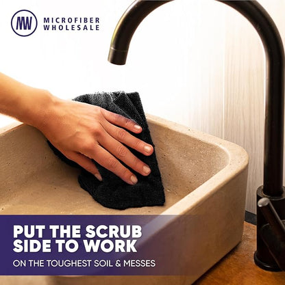 Microfiber Wholesale Pronto Cloths, Dual-Sided Microfiber Cleaning Towels, Soft Plush & Scrub Cloths for Dusting, Scrubbing, Kitchen, Windows & Car Detailing, Absorbent Bulk 50-Pack Black