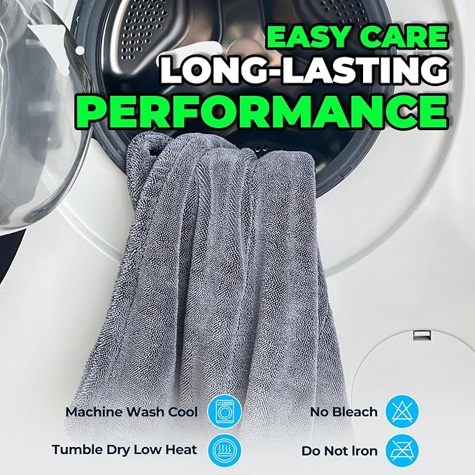 SHSCLY 2-Pack Double-Sided Microfiber Car Drying Towel Gray 18 x 23 in | Dual-Sided Design, Includes Figure-8 Car Wash Sponge, Paint Safe, Lint-Free, Machine Washable