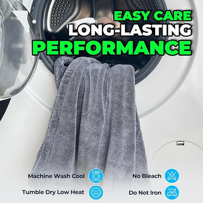 SHSCLY 2-Pack Double-Sided Microfiber Car Drying Towel Gray 18 x 23 in | Dual-Sided Design, Includes Figure-8 Car Wash Sponge, Paint Safe, Lint-Free, Machine Washable