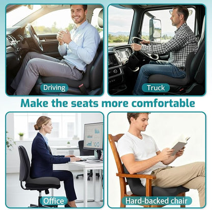 Memory Foam Seat Cushion,Office Chair Cushion with Lumbar Support for Back Pressure Relief, Car Seat Cushion with Adjustable Strap,Sciatica Pad Cushions for Car,Truck, Desk (D-Black)