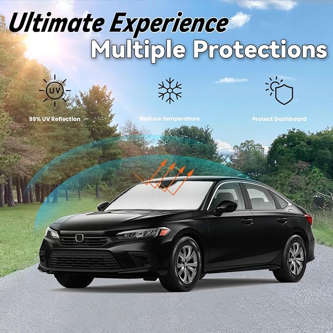 Windshield Sun Shade for Honda Civic 2016-2021, Car Front Window Sunshade with 240T Sun Visor Protector Blocks UV Rays Heat Sun Shield Accessories