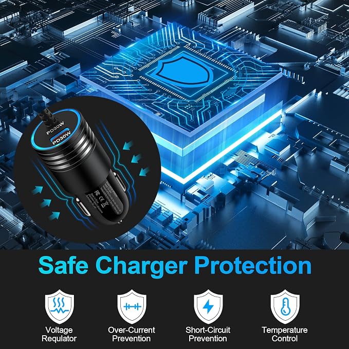 60W Super Fast Charging Android Car Charger Type C Rapid Samsung Car Charger with 3ft Built-in USB C Cable for Samsung Galaxy S26 S25 Edge S24 Ultra S23 S22 S21 A57 A17 A56 A36 A16 A35 A15 A54 A14 A53