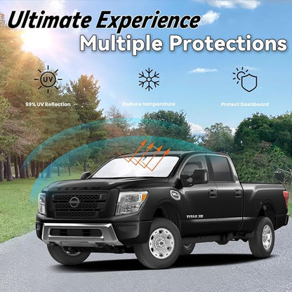 Windshield Sun Shade for Nissan Titan 2020-2024, Car Front Window Sunshade with 240T Sun Visor Protector Blocks UV Rays Heat Sun Shield Accessories