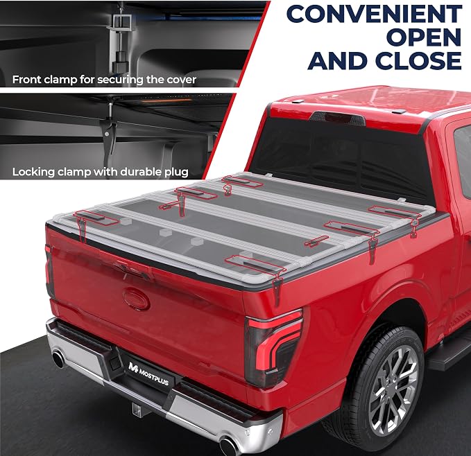MOSTPLUS 5.5FT Quad Fold Hard Truck Bed Tonneau Cover Compatible with Ford F150 2015-2025 2026 Ford F-150 Bed On Top 4 Fold Aluminum Bed (67Inch)