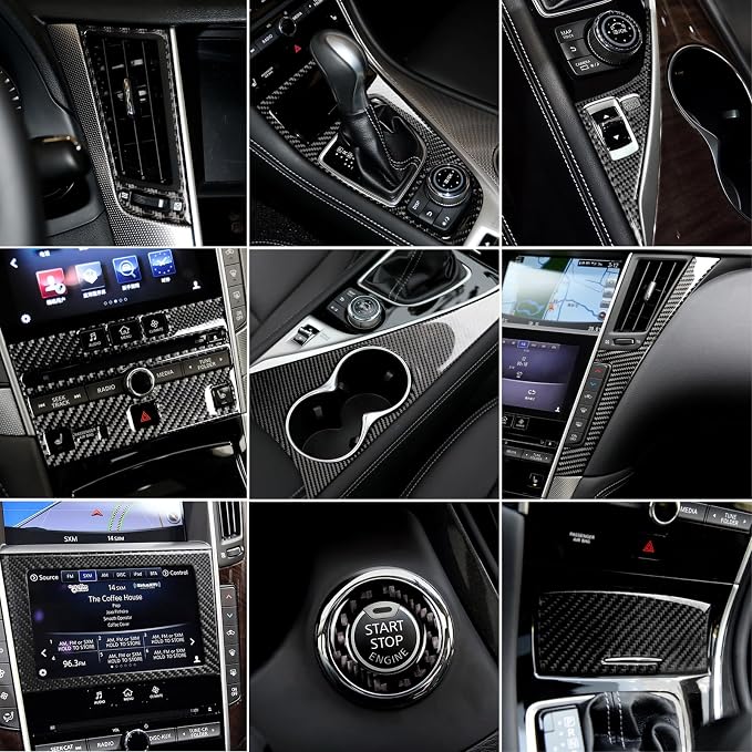 11PCS Real Carbon Fiber Interior Trim Kit Compatible with Infiniti Q50 2014-2024 & Q60 2017–2022, Interior Decor Sticker Accessories