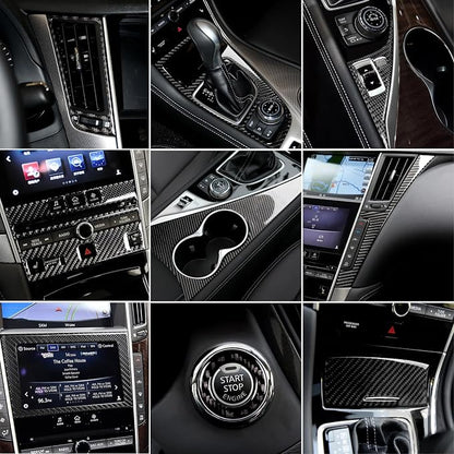 11PCS Real Carbon Fiber Interior Trim Kit Compatible with Infiniti Q50 2014-2024 & Q60 2017–2022, Interior Decor Sticker Accessories