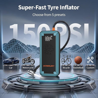 W160 Jump Starter with Air Compressor, 5000A Portable Car Jump Starter 150PSI Tire Inflator/Air Pump, 12V Battery(Up to 9L Gas/8L Diesel Engine) Jump Pack Car Emergency Kit Idea Gift for Man (Blue)