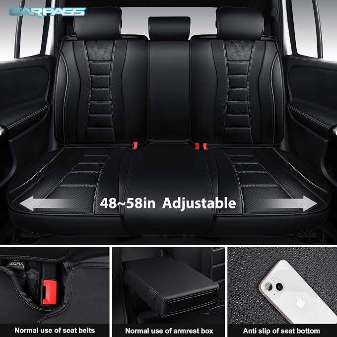 CAR PASS Universal Fit Piping Leather Seat Covers for Cars SUV Trucks, Waterproof Nappa Leather Car Seat Covers Full Set, 3D Foam Cushions Seat Cover Luxury&Comfort&Durable Airbag Compatible, Black