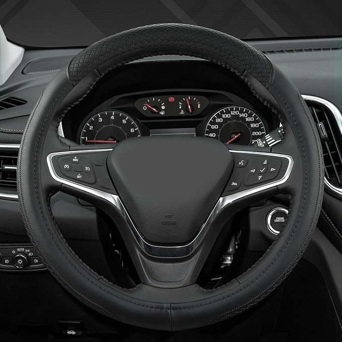 West Llama Customized Auto Car Steering Wheel Cover for Chevy 14.5-15 inches, Steering Wheel Cover for Chevrolet(Black Line-Standard Size)