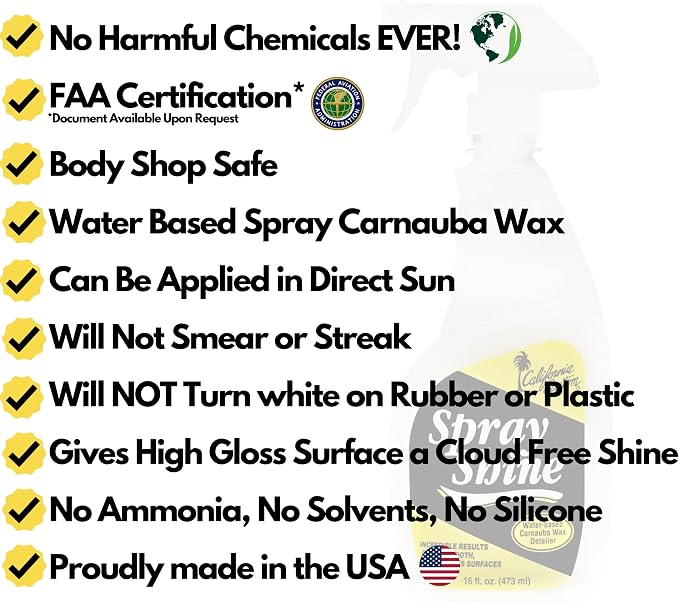 California Custom Spray Shine – Quick & Easy Water-Based Instant Detailer with Carnauba Wax, Gloss Finish for Paint, Glass, Plastic, Chrome, Mirror – For Cars, Trucks, Motorcycles, Appliances – 16 oz