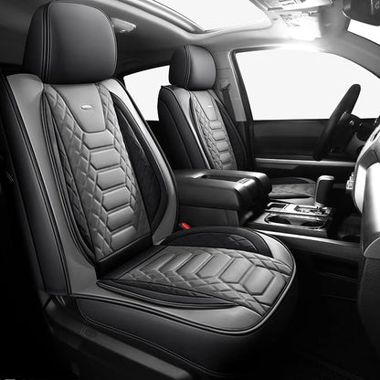 FREESOO Tundra Seat Covers 2007-2013, Fit for Toyota Tundra Crewmax Cab 5 Seats, Custom Truck Seat Covers with Waterproof Faux Leather BlackGrey