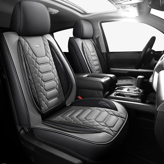 FREESOO Tundra Seat Covers 2007-2013, Fit for Toyota Tundra Crewmax Cab 5 Seats, Custom Truck Seat Covers with Waterproof Faux Leather BlackGrey