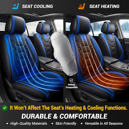 OASIS AUTO Car Seat Covers Front Seats, Sporty Honeycomb Waterproof Faux Leather Protectors, Universal Fit for SUV, Sedan, Truck Interior Accessories (OS-004 Black&Blue)