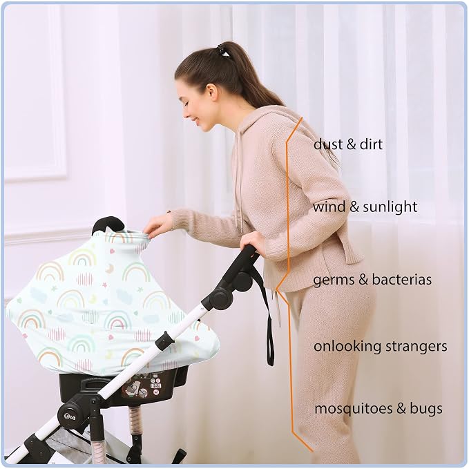 Car Seat Covers for Babies - Multi- use Nursing Carseat Canopy, Breastfeeding Covers, Baby Shower Gifts for Boys and Girls (Rainbow)