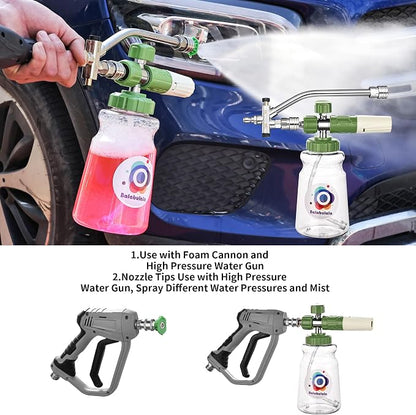 Dual Connector Accessory with Pressure Washer Foam Cannon, Balabulala Pressure Washer Double Tip Attachment for Foam Blaster with with 5 Power Washer Sprayer Nozzles, 1/4" Quick Connect, 3600 PSI