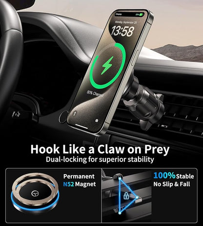for MagSafe Car Mount Charger Dash/Windshield/Vent Wireless Car Charger with [LED Light], Strong Magnetic Phone Holder for Car for iPhone 17 16 15 14 13 12 Series, Fit MagSafe Accessories