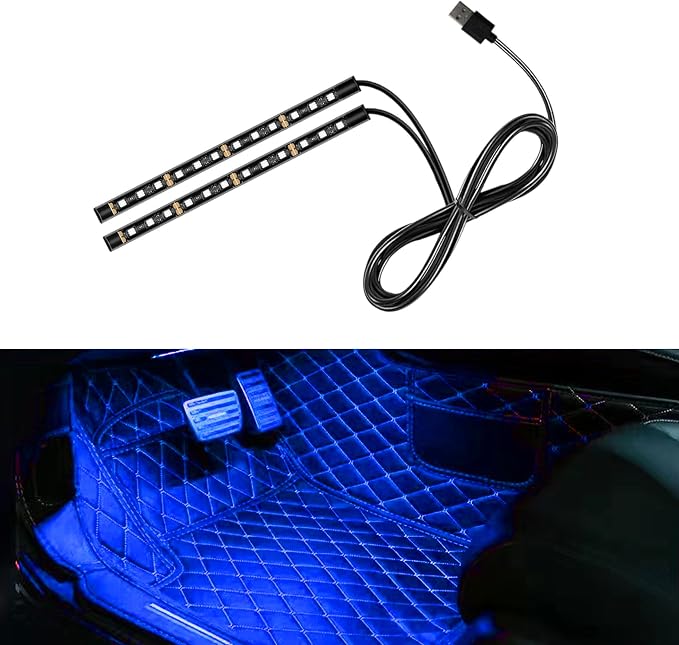 Car LED Strip Light, 24 LED RGB Neon Auto Interior Atmosphere Lights, 12V USB Port Under Dash Ambient Night Light, Universal Decorative Lamp Accessory for Car Truck (Blue, USB)