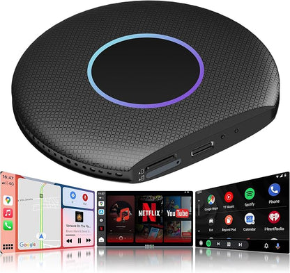 Magic Box CarPlay & Wireless Android Auto Adapter, Full Android OS, Built-in 4G LTE, AI Box Adapter, Plug & Play, Drivechat with AI Skills, WiFi, Bluetooth, Fits for OEM Wired CarPlay Cars