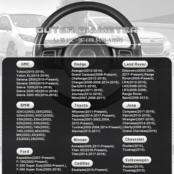 Steering Wheel Cover 15.25-16 inch, Non-Slip Car Wheel Protector for F-150 Tundra Range Rover, Non-Folding Packaging, Microfiber Leather, Black