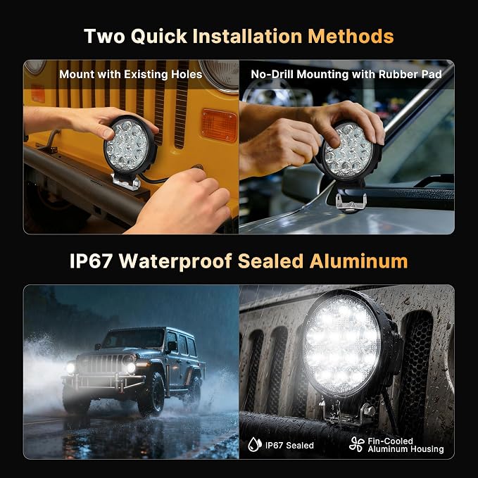 LED Pod Lights 42W Flood Beam, Smart App Controlled Off Road Driving Lights Supports CarPlay/Android Auto, IP67 Waterproof 6000K White Lamps for Trucks, ATV, UTV, SUV, Boat (2 Pack)