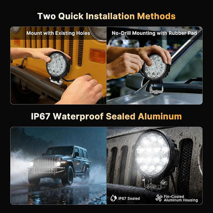 LED Pod Lights 42W Flood Beam, Smart App Controlled Off Road Driving Lights Supports CarPlay/Android Auto, IP67 Waterproof 6000K White Lamps for Trucks, ATV, UTV, SUV, Boat (2 Pack)