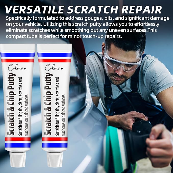 Calvana (2-Pack 20g Car Body Filler Repair, Automotive Putty Scratch Filler, Quick-Drying Formula for Minor Touch-ups, Ideal for Car Paint Scratch Removal and Rust, with 4pack Sand Paper Repair Tools