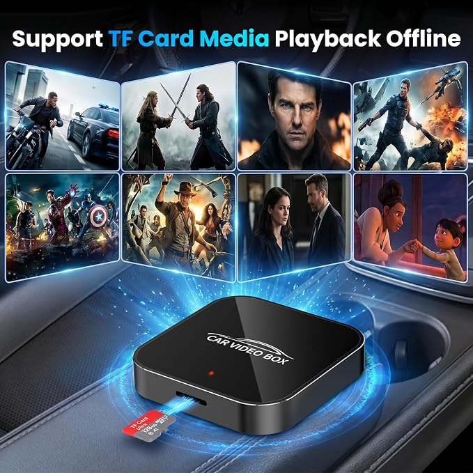 3-in-1 Magic Video Box—Wireless CarPlay & Android Auto Adapter Support YouTube,TikTok,TF Card,Wired-to-Wireless Conversion, No Latency Car Play AI Box for Cars from 2016 & IOS10+/Android 11+