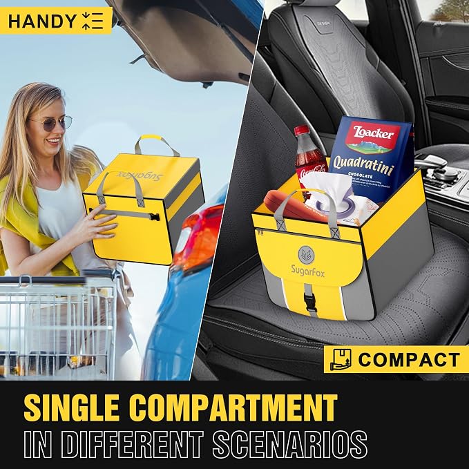 SugarFox Car Trunk Organizer for SUV - 63L+26L Modular Storage, Heavy-Duty, Foldable Waterproof, Soft & Hard Covers, Non-Slip, Multi-Compartment, Yellow M006