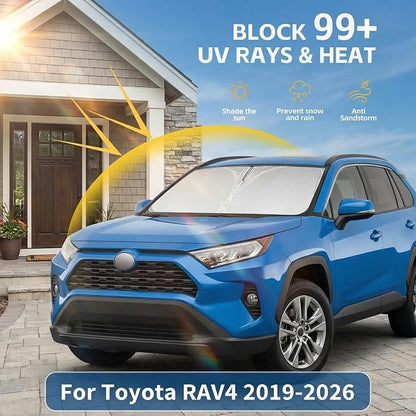for 2019-2024 2025 2026 Toyota RAV4 Windshield Sun Shade, Front Window Shade Custom Fit RAV4 LE, XLE, Premium, XSE, Limited, SE, TRD Off-Road Sun Visor Foldable Sunshade Blocks UV Rays Car Accessories