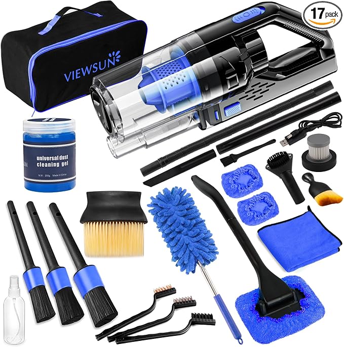 Car Cleaning Kit, Car Interior Detailing Kit with High Power Handheld Vacuum Cordless Rechargeable, Detailing Brush Set, Windshield Cleaner, Complete Auto Accessories for Men, Women Gift
