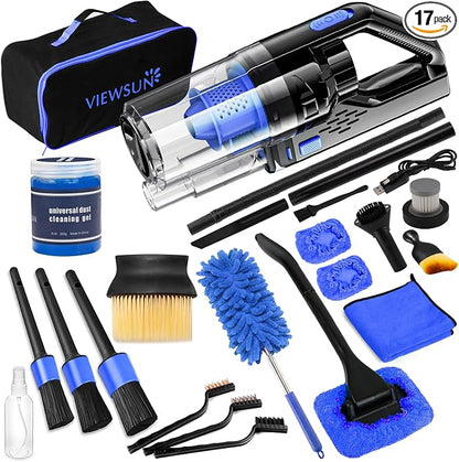 Car Cleaning Kit, Car Interior Detailing Kit with High Power Handheld Vacuum Cordless Rechargeable, Detailing Brush Set, Windshield Cleaner, Complete Auto Accessories for Men, Women Gift