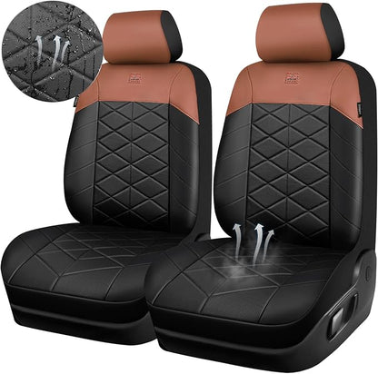 CAR PASS Memory Foam Leather Front Seat Covers, Waterproof Nappa Leather Seat Covers Front Seats Universal Fit for Cars,SUV,Truck Seat Covers Thick 3D Foam Comfortable, Airbag Compatible Black Brown