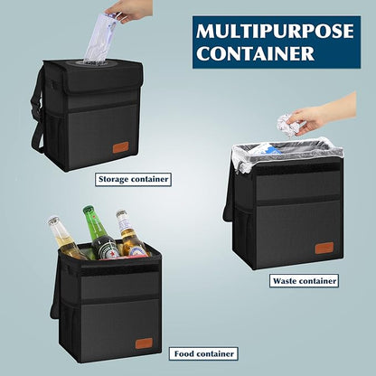 Femuar Leak Proof Car Trash Can with Lid - Waterproof Automotive Garbage Bin for SUVs, Collapsible and Portable Car Trash Bag, Black