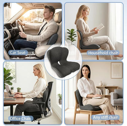 Memory Foam Seat Cushion,Office Chair Cushion with Lumbar Support for Back Pressure Relief, Car Seat Cushion with Adjustable Strap,Sciatica Pad Cushions for Car,Truck, Desk (Black)
