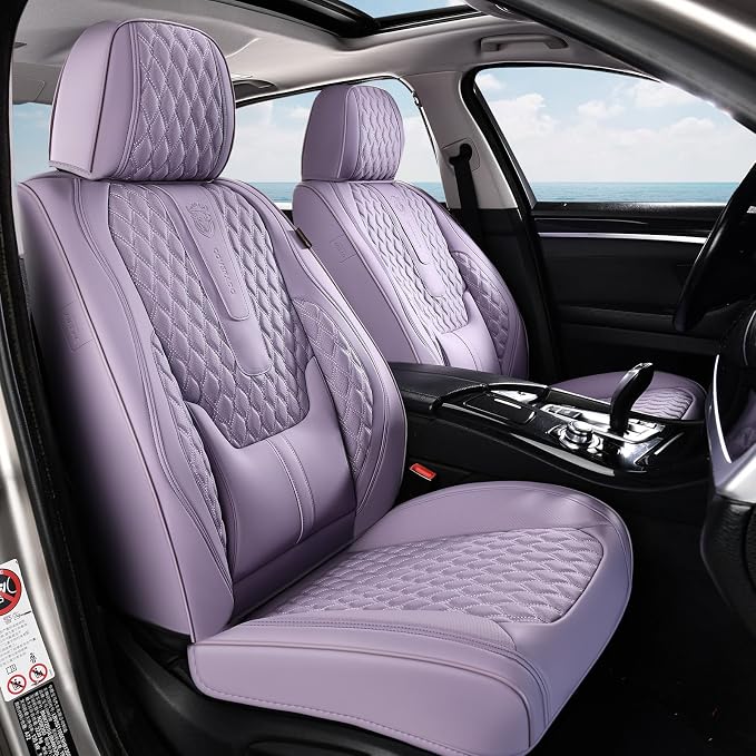 Coverado Seat Covers Full Set, Purple Car Seat Covers, Waterproof Car Seat Cover with Lumbar Support, Leather Car Seat Cushion Protector, Car Seat Covers Universal Fit Most Cars