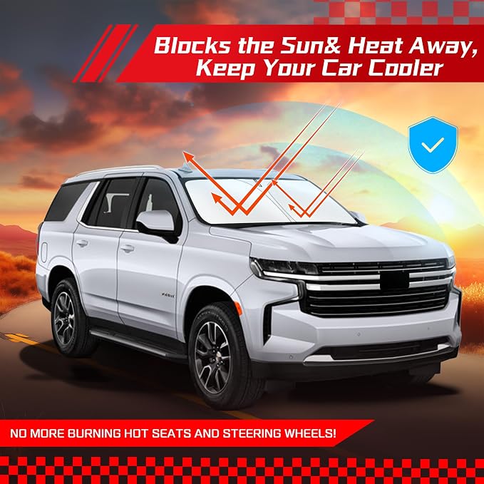 ARISMOTOR Windshield Sun Shade for Che-vrolet Chevy Tahoe 2021-2025 2026, Custom Fit Foldable Front Window Sunshade Sun Visor Protector, Block UV Rays Keep Your Car Cooler