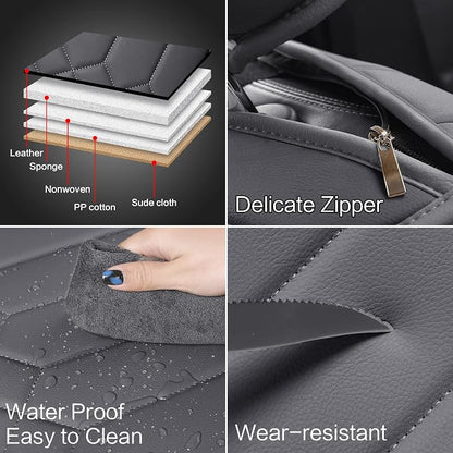 HAIYAOTIMES Leather Car Seat Covers Front Set, Waterproof Faux Leather Seat Covers for Cars, Non-Slip Car Interior Covers Universal Fit for Most Cars Sedans Trucks SUVs, Gray